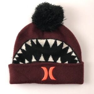 Hurley Youth Shark Mouth Winter Hat Burgundy and Black